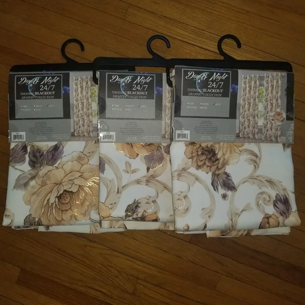 Floral White Thermal Blackout Curtain Panels, bundle of 3